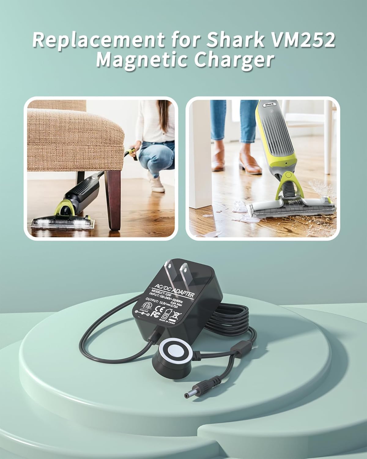 Shark Replacement Vacmop Charger - 13.3V Dual Connector for VM252, VM251, QM250, VM200 Series