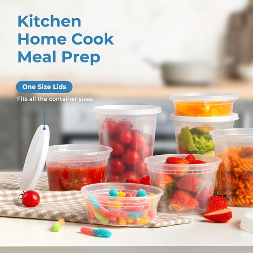 Fit Meal Prep 36 Pack 16 oz Deli Containers with Lids, US Made Leakproof Quart Containers with Lids, Clear Plastic Food Storage Container with Lid, Microwave Freezer Safe Meal Prep Container