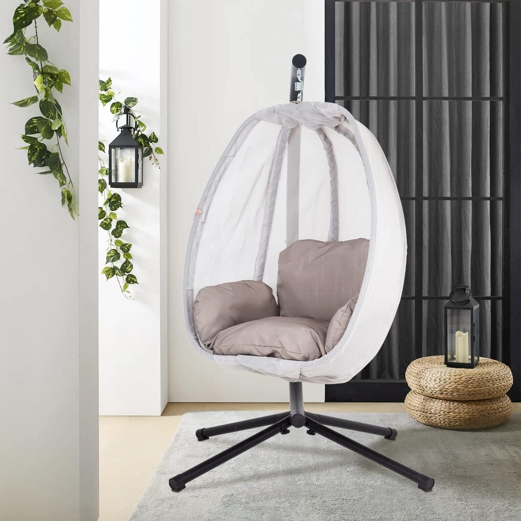 Skiennix Swing Egg Chair - Comfortable Hammock Chair with Metal Stand & Cushion | 400LBS Capacity, Gray