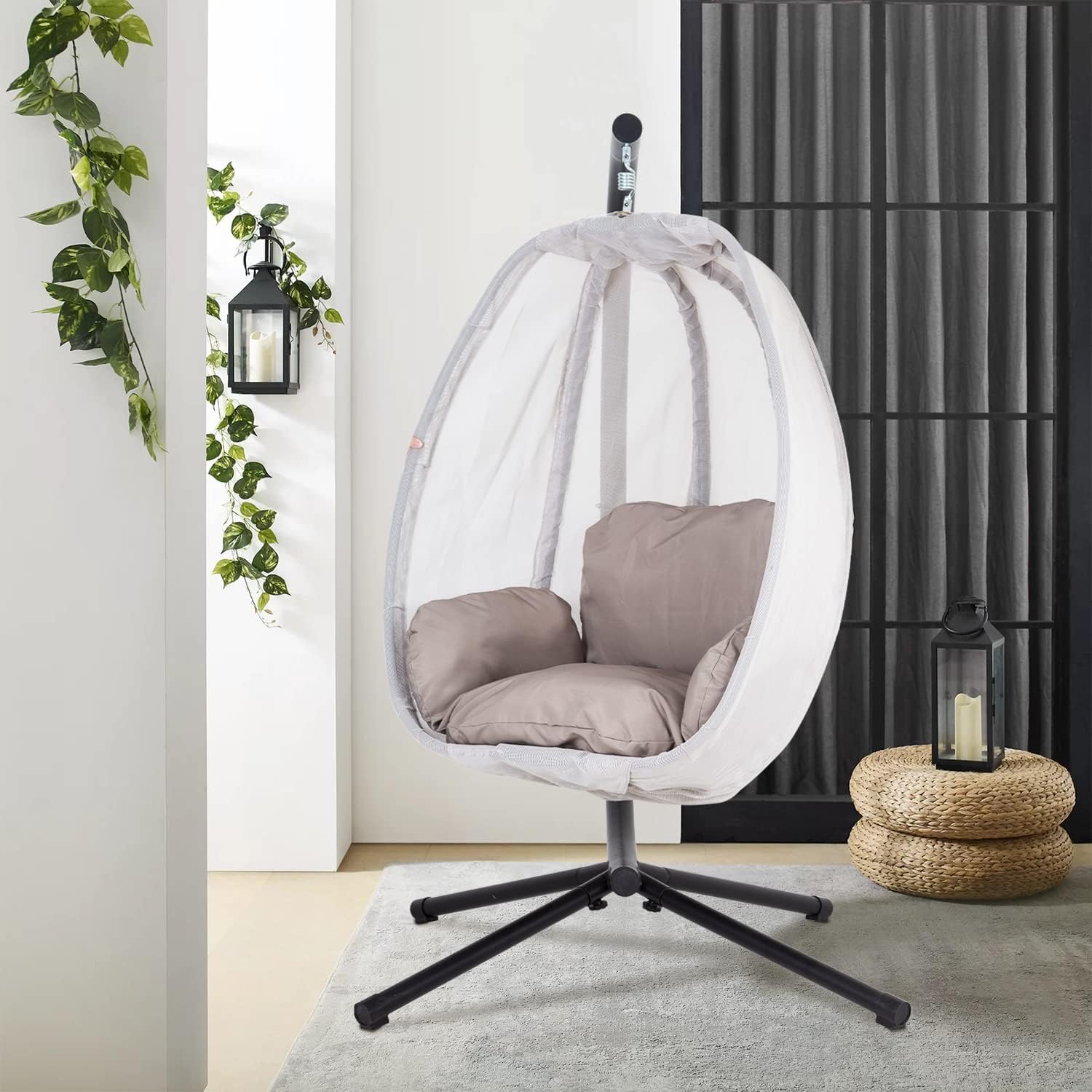 Skiennix Swing Egg Chair - Comfortable Hammock Chair with Metal Stand & Cushion | 400LBS Capacity, Gray