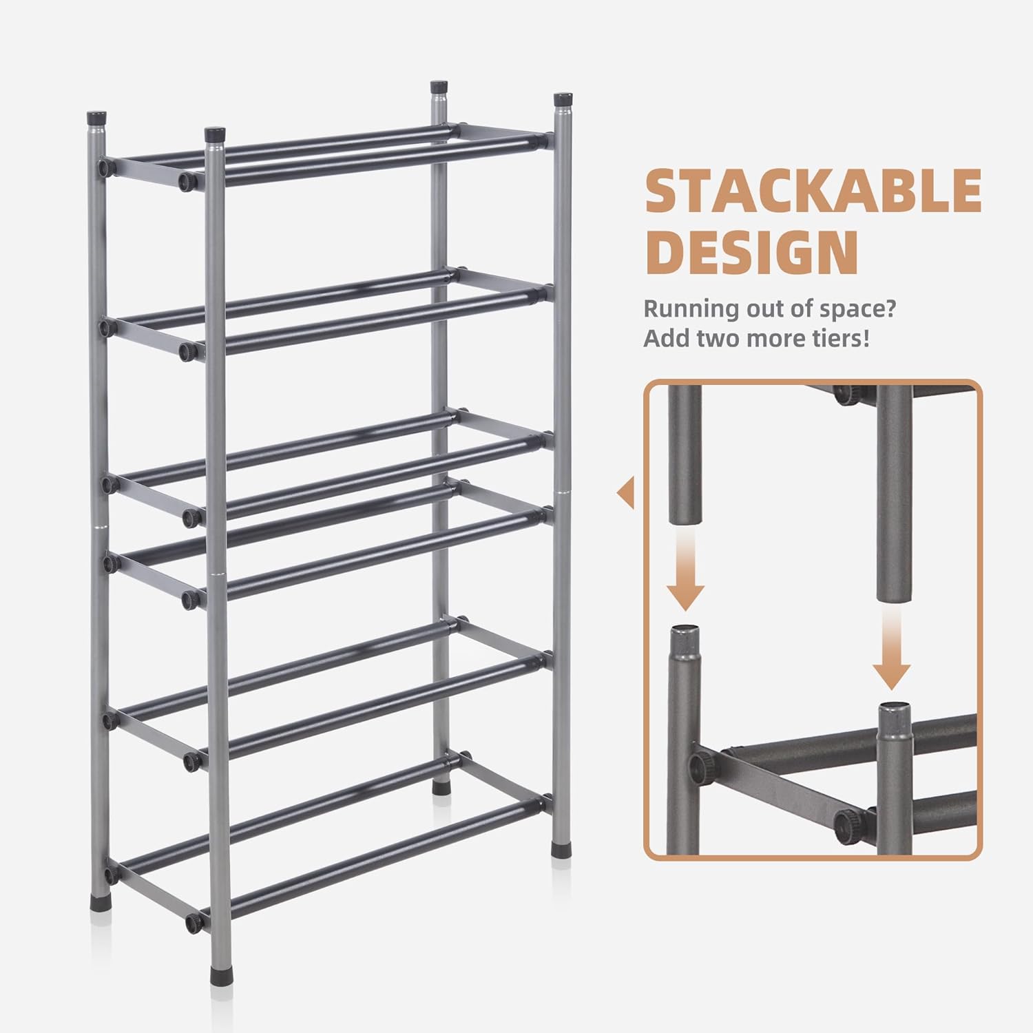 STORAGE MANIAC Expandable Shoe Rack - 16 Pairs Stackable Organizer for Closet & Entryway - Black 4 Tier