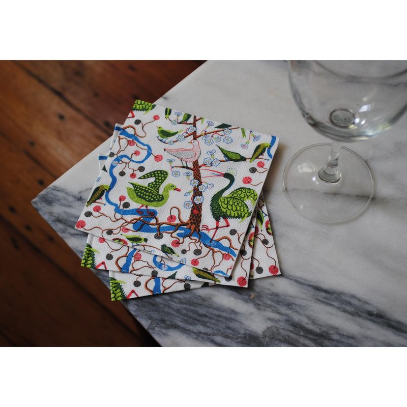 Stxy's 3-py 60ct Birds Cocktail Napkins (Bleed-Free & Non-Toxic Ink) Bird in Trees Fun Decorative Paper Napkins for Decoupage Printed Disposable Napkin set with Blue, Green, and Red