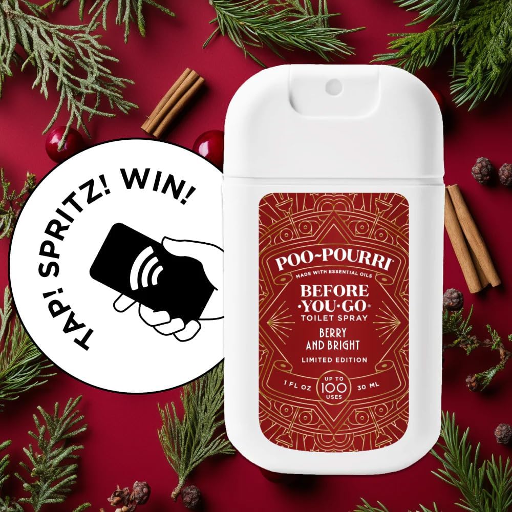 Poo-Pouri Holiday Pocket Sprayer - Berry and Bright Scent, 1 Fl Oz | Cinnamon, Cranberry & Balsam Fir