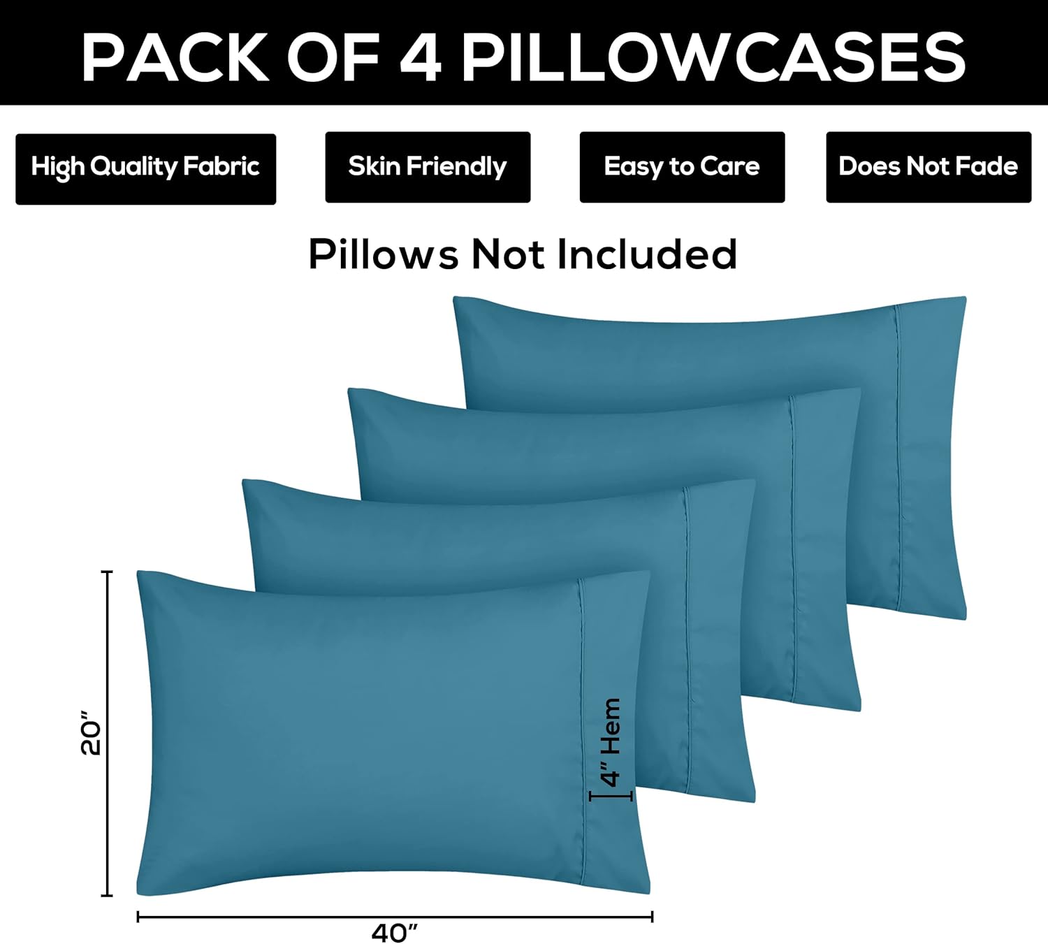 Utopia Bedding King Pillow Cases - Soft Brushed Microfiber - 4 Pack, Fade Resistant | King Size 20 x 40 Inches (Denim Blue)