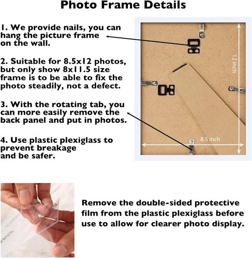 JCJMY Picture Frame - 8.5x12 White Wall Mount & Tabletop Display | Shatter-Resistant Plexiglass