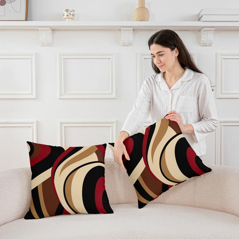 Red Brown Spiral Throw Pillow Covers Modern Simple Abstract Stripes Swirls Pillow Cases for Kids Teens Adults Simple Geometric Circles Decor Cushion Covers for Couch Office 22x22 Inch Set of 2