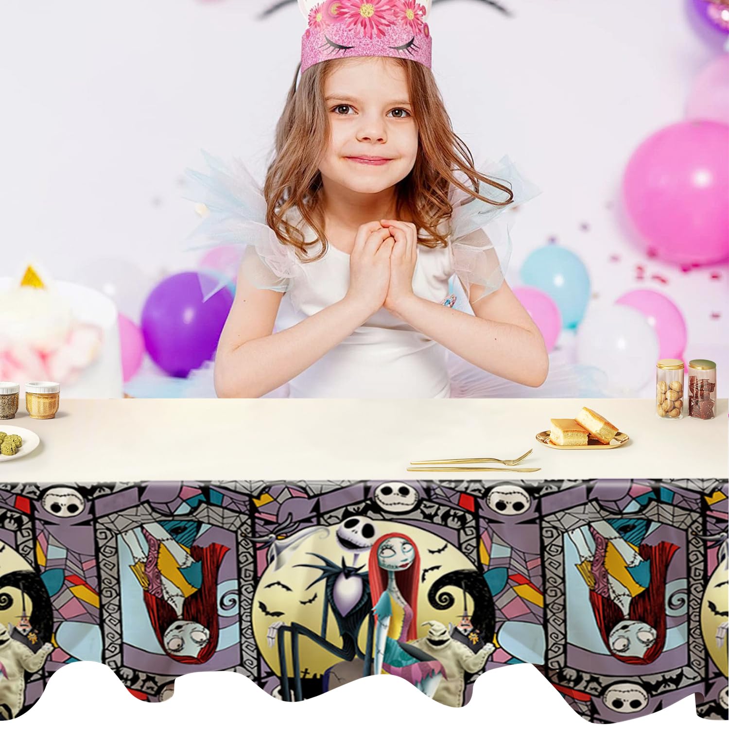 Omto 2Pcs Nightmare Before Christmas Tablecloth Disposable Tablecover Birthday Party Supplies and Decorations for Kid Boy Baby Shower Rectangle Tables 70"X42",2 Pack