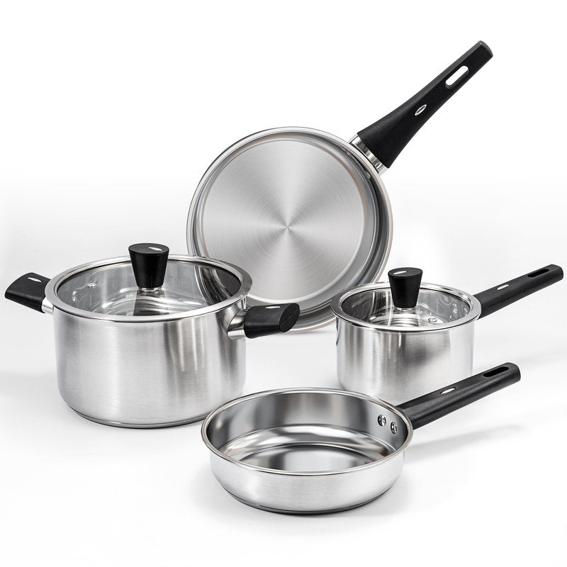 6-Piece Stainless Steel Pots and Pans Set, Kitchen Cookware Set with Stay-Cool Handles Compatible with Gas, Electric & Induction, Dishwasher Safe, Non-Toxic & Durable for Everyday Cooking