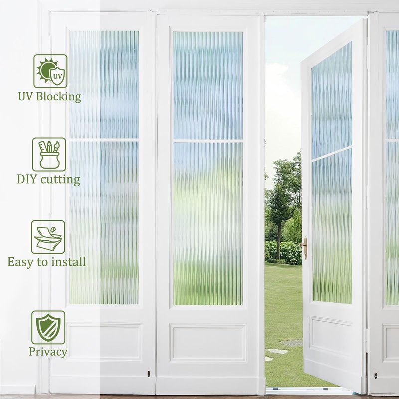 Beautyhero Adhesive Reeded Glass Window Privacy Film, Shatterproof Fluted Frosted Glass Clings, Waterproof 3D Decorative Window Coverings for Bathroom, Cabinet, Front Door, 35.4 x 78.7 Inch