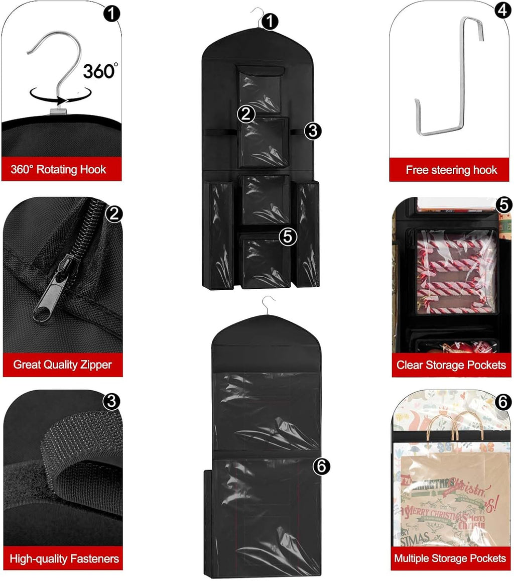 Woodoulogy Gift Wrapping Paper Storage - 40"x17" Black Double-Sided Organizer for Christmas Wrap