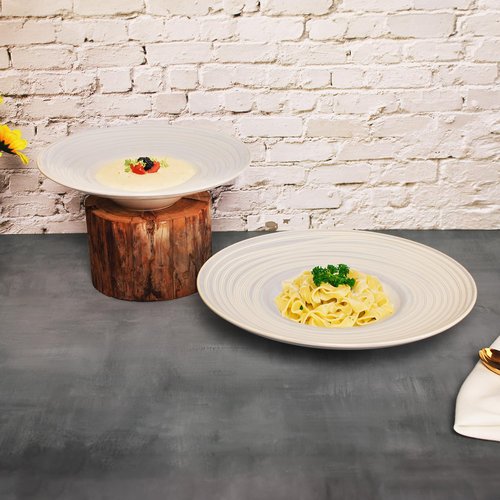 Creativity Home 10 oz Soup Bowls soup Plate Pasta Bowl Set of 2 Shallow Bowl Plates,Porcelain Rimmed Bowls with Rim, Microwave ovens and refrigerators safe 12 Inch