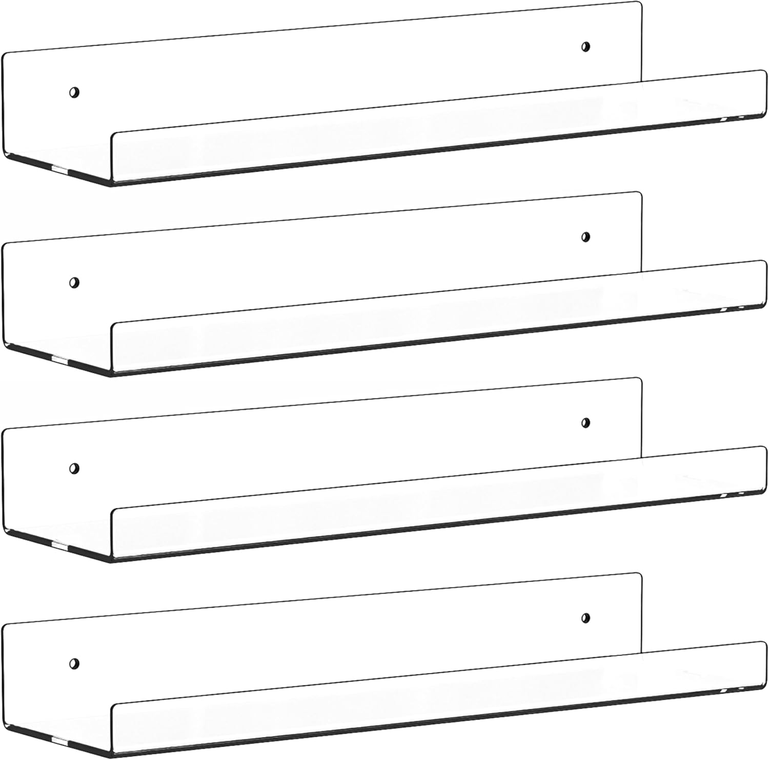 Skiennix 15-Inch Clear Acrylic Floating Shelves - No Drill, Renter-Friendly Wall Storage for Kids' Room & Bathroom