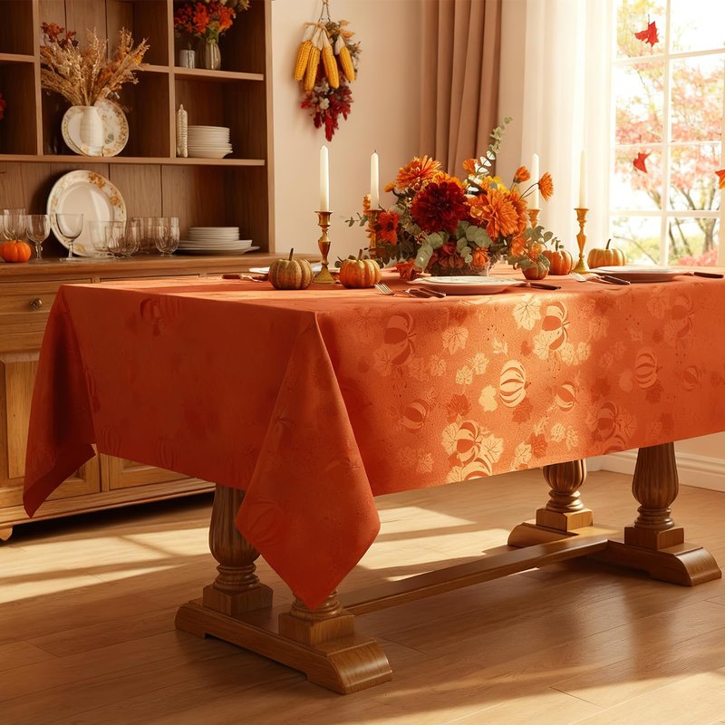 Smiry Rectangle Jacquard Tablecloth, Fabric Table Cover, 60x102 Inch, Rust