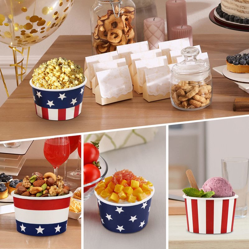 60Pcs 4th of July Independence Day Decorations Snack Cups Bowls Patriotic Disposable Ice Cream Soup Bowls for Picnic Hot or Cold Food, 8oz Veterans Snack Dessert Treat Cups Household Party Supplies