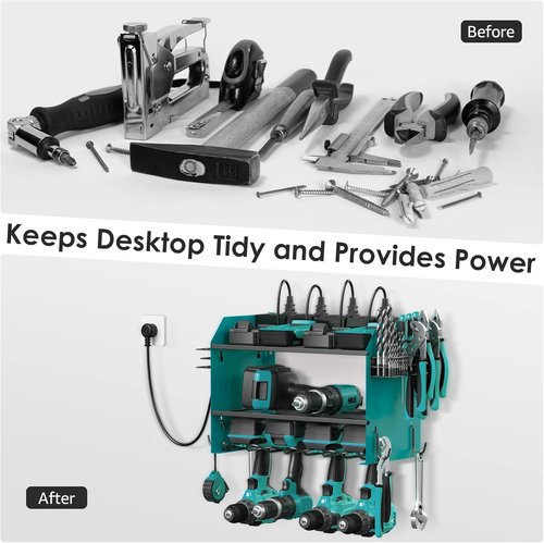 CCCEI Modular Power Tool Organizer - Wall Mount Charging Station & Heavy Duty Storage Shelf | Navy Blue, 2 Pack