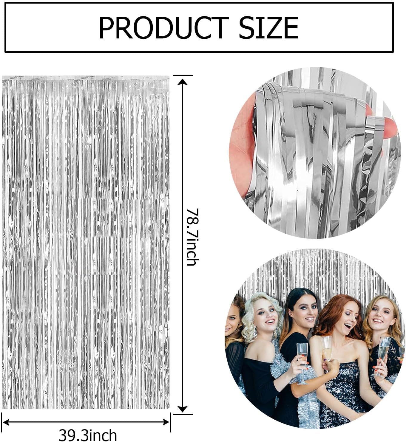 Skiennix Silver Backdrop Curtain - 2 Pack Foil Fringe Tinsel Streamers for Parties & Events