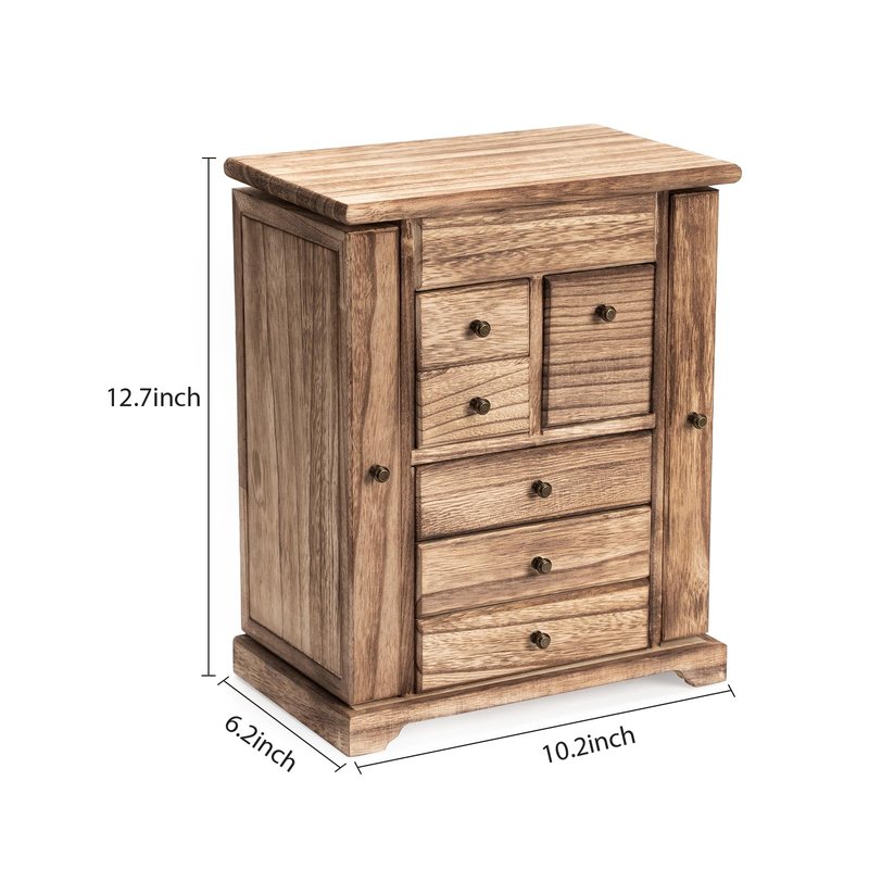 Yoimori Jewelry Box for Women, Rustic Wooden Jewelry Boxes & Organizers with Mirror & Drawers,6 Layer Jewelry Organizer Box for Rings Earrings Necklaces Bracelets (Carbonized Black)