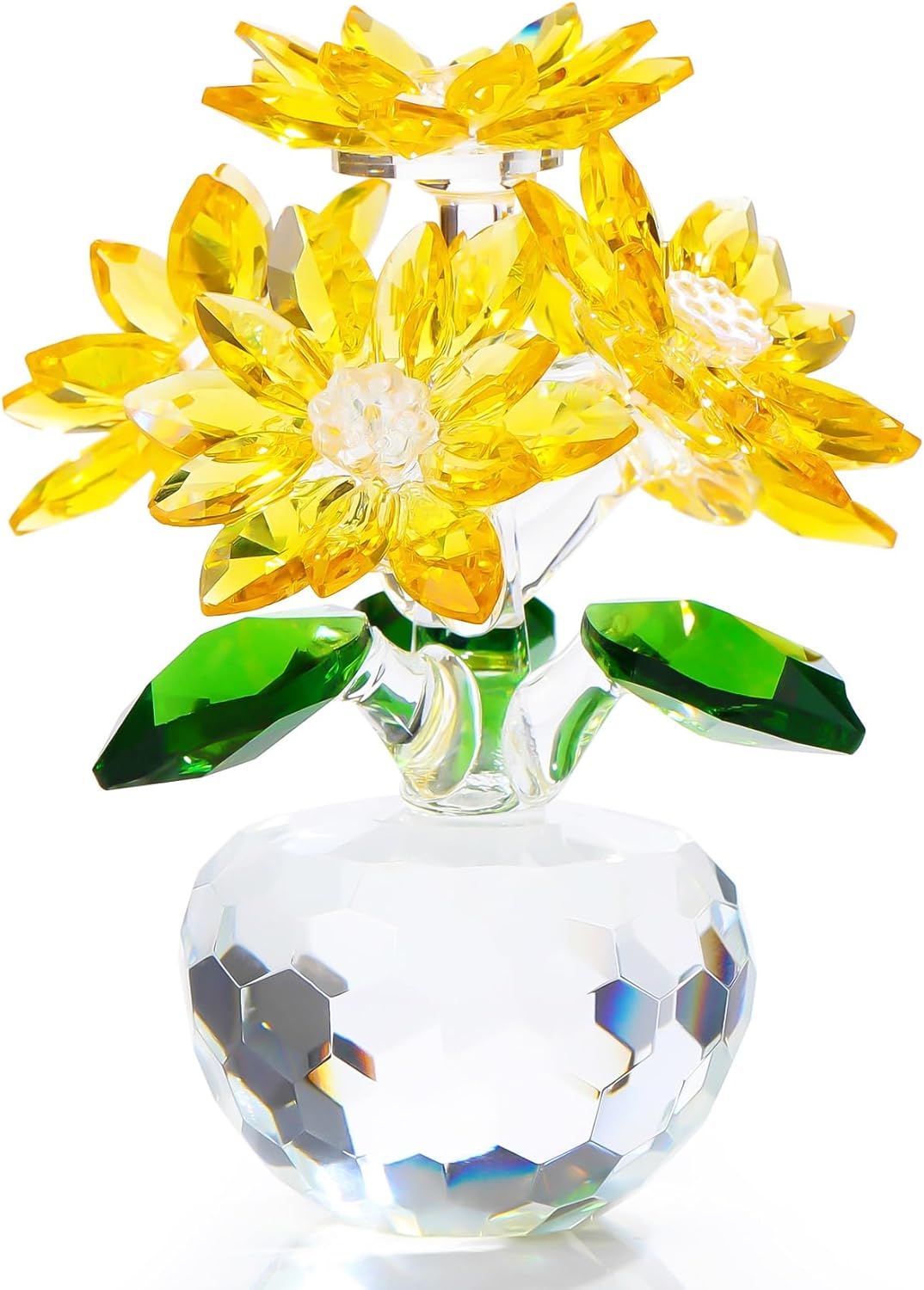 YWHL Handmade Yellow Crystal Flower Figurine - Elegant Glass Gift for Women | Perfect for Weddings & Holidays