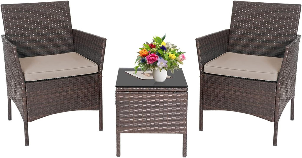 Skiennix 3-Piece Outdoor Wicker Bistro Set - Stylish Patio Furniture with 2 Chairs & Coffee Table