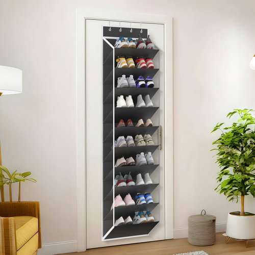 KEEPJOY 10-Tier Over-Door Shoe Organizer - Large Deep Pockets for 20-30 Pairs of Sneakers & Boots | Black