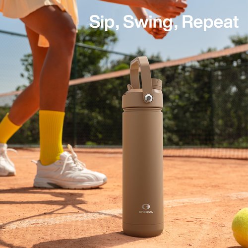 ENCOOL Insulated Water Bottle with Straw Stainless Steel Water Bottle, Leak-Proof, BPA-Free, Double Wall Vacuum Keeps Cold for 24 Hours for Sports, Travel, School (32 oz, Raw Umber)