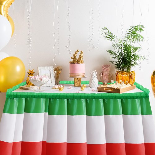 Peryiter 2 Pack Italian Table Skirt Red Green White Table Skirting Mexico Themed Party Decorations for Italian Party Mexican Independence Day Birthday