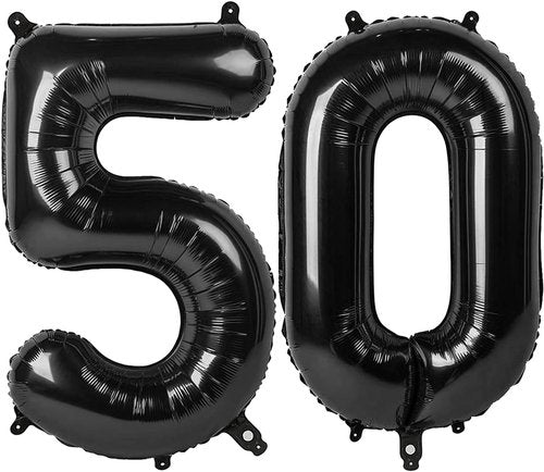50 Balloon Number - Black 40-Inch Digital Balloons for 50th Birthday, Weddings & Celebrations