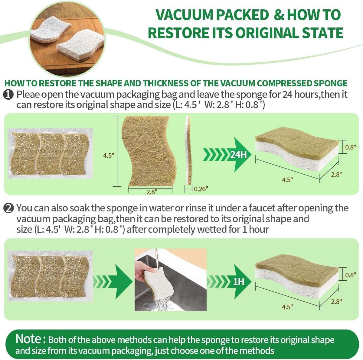Skiennix Natural Dish Sponges - Biodegradable Plant-Based Cellulose with Coconut Scrubber | Pack of 12