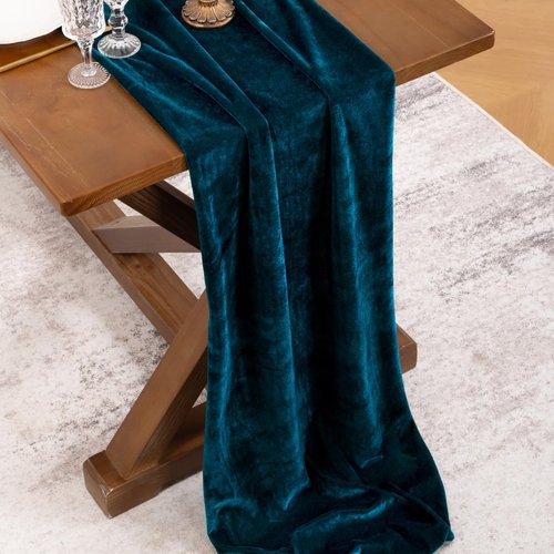 Socomi 2pcs Peacock Velvet Valentine's Day Table Runner Cloth Decor 20 x 120 Inches 10ft Fabric Luxurious Thanksgiving Wedding Runner for New Year Bridal Shower