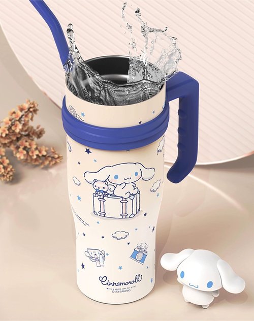 Many Rainbows Cinnamoroll Stainless Steel Insulated Tumbler with Lid, Straw & Handle 1200ml - XL Size, White