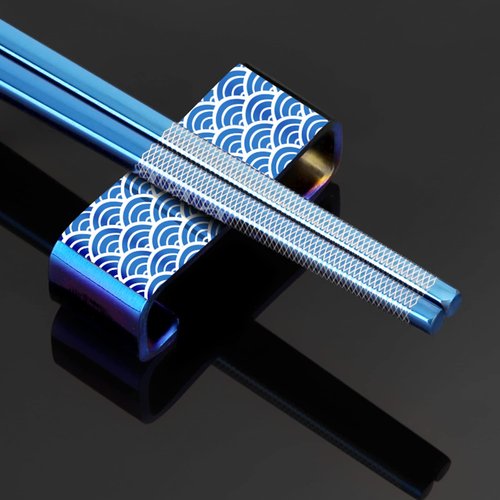 TiiCoo Reusable Titanium Plated Stainless Steel Chopsticks with Holder, Dishwasher Safe Lightweight Japanese Style Chopsticks Gift Set (Blue)