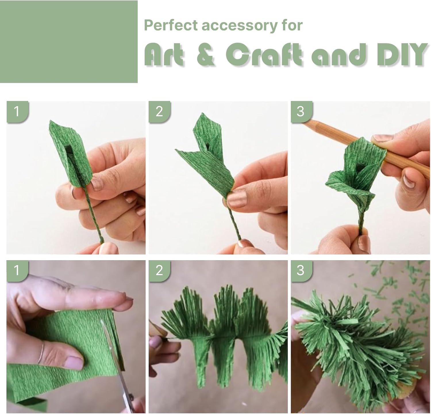 PartyWoo Crepe Paper Streamers - Sage Green & Eucalyptus | 4 Pcs, 328 Ft for Birthday & Baby Shower Decor