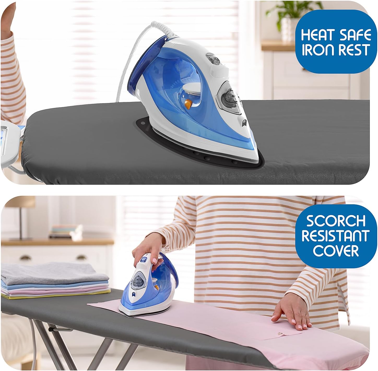 T&V Shaped Ironing Board Holder - Wall Mount & Over The Door Hanger | Heat Reflective Cover & Pad Set