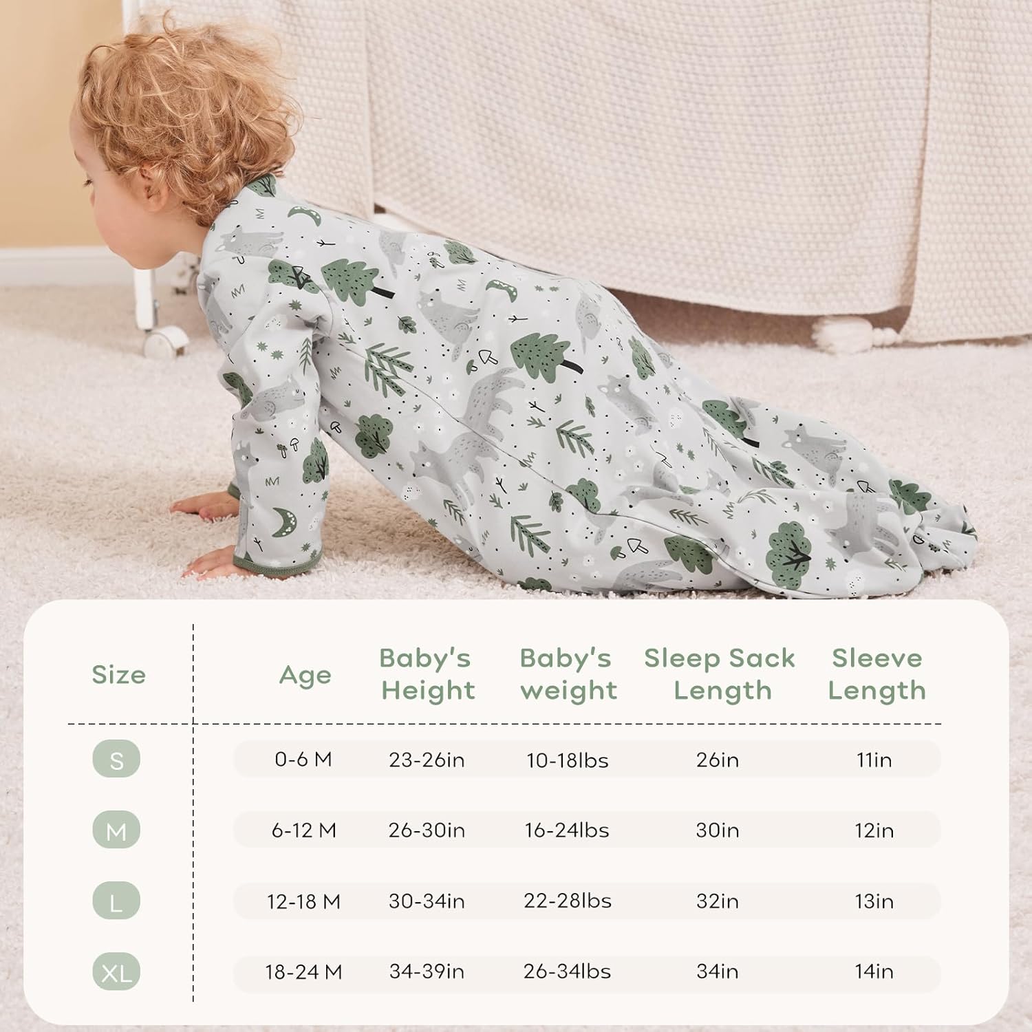 Yoofoss Baby Sleep Sack - 100% Cotton Long Sleeve Wearable Blanket for Infants | 0.5 Tog, Medium