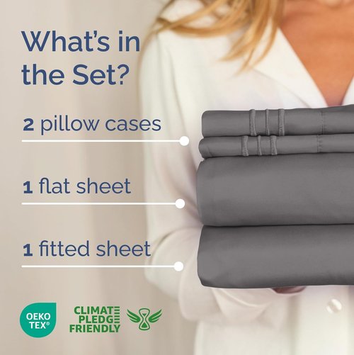 Full XL Bed Sheet Set by Hotel Luxury | 4-Piece Soft, Breathable & Cooling Bedding - Deep Pockets, Fade & Wrinkle Free - Dark Grey