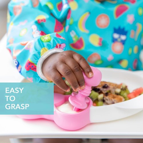 Bumkins Baby Utensils Set - Chewtensils Silicone Spoons for Self-Feeding | Hello Kitty Pink, 6 Months