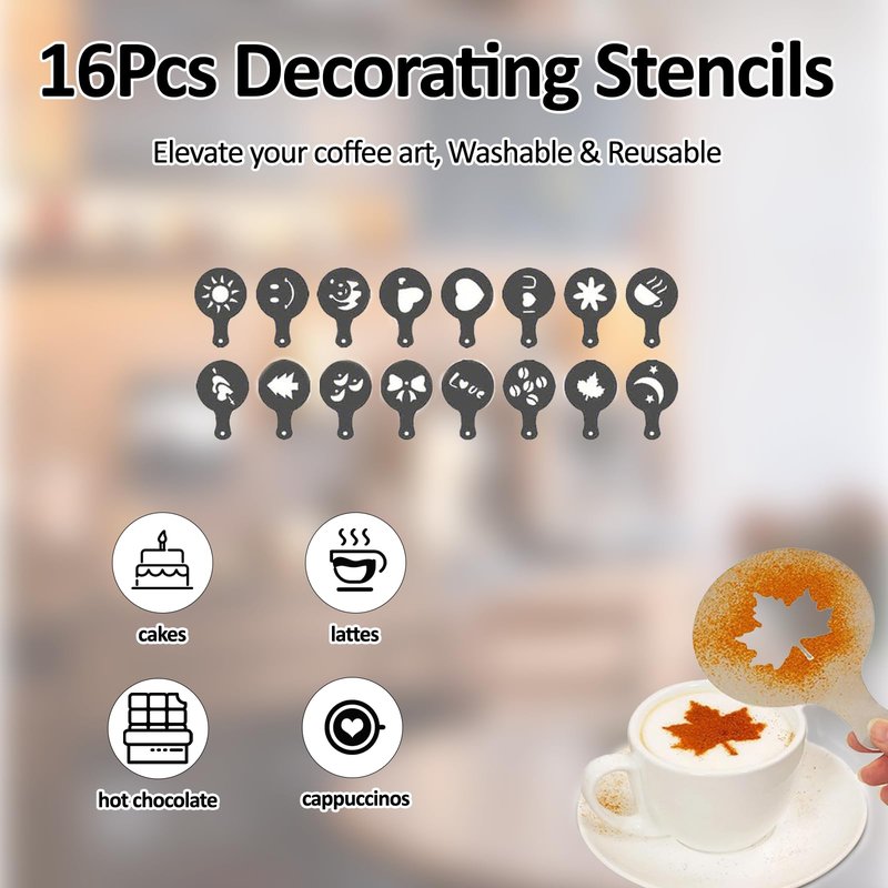 Spalivivre 22 Pcs Espresso Distribution Tool, Espresso Tamper 51mm, Include WDT Tool, Coffee Stirrer, Frothing Pitcher, Latte Art Pen, Tamper Mat and 16 Coffee Stencils, for Baristas and Coffee Lovers