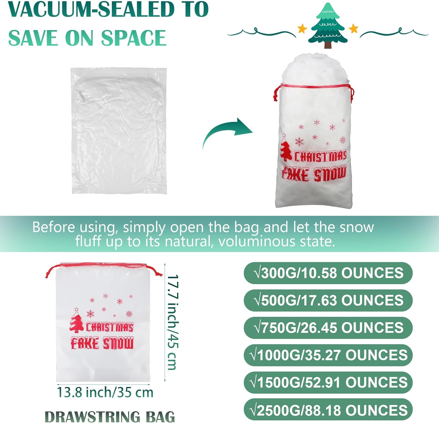 Aodaer Artificial Snow Decor - 2500g Fluffy Soft Cotton Snow for Christmas Tree & Holiday Displays