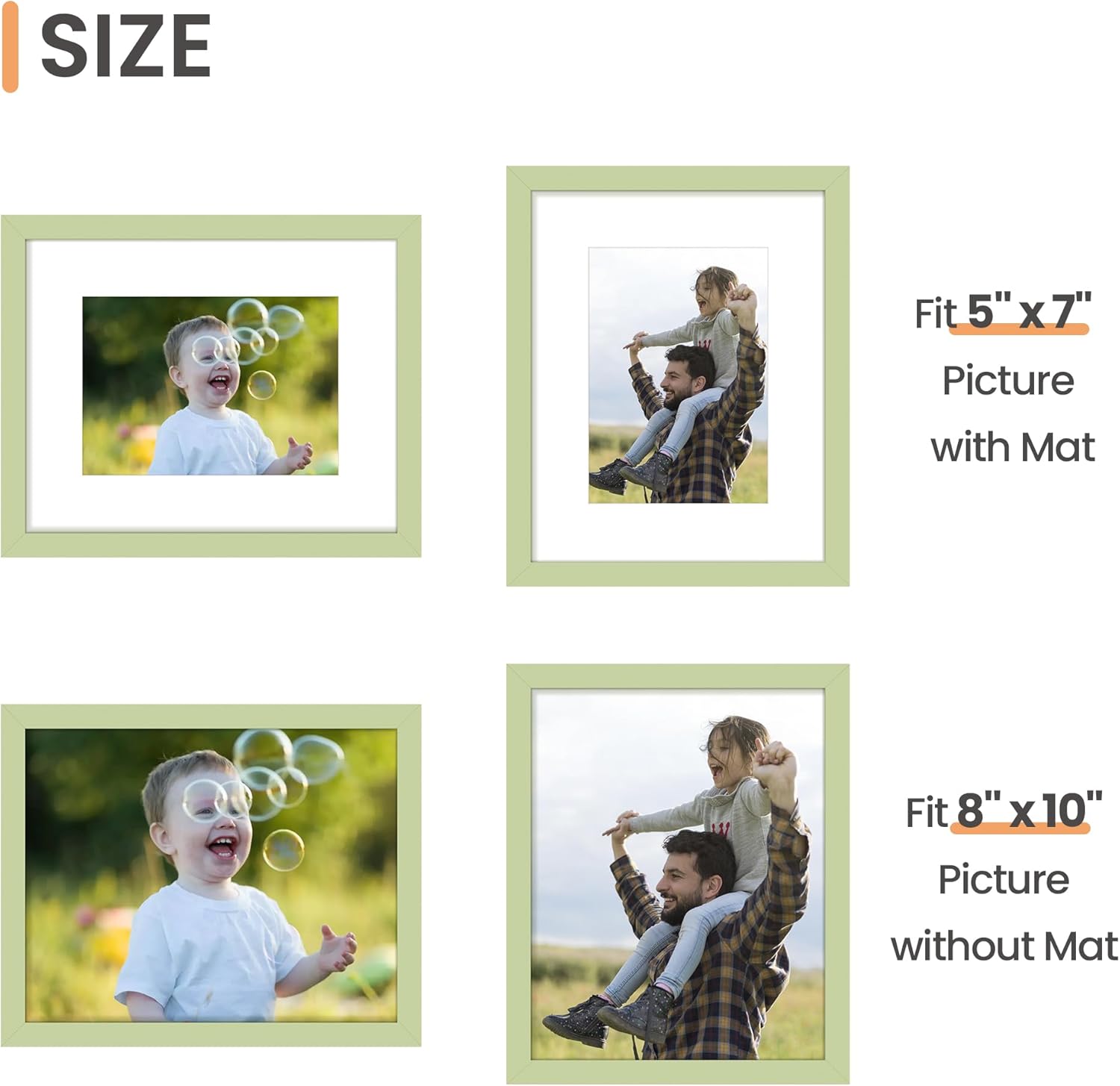 Upsimples 8x10 Picture Frame - Versatile Display for 5x7 or 8x10 Photos | Stylish Green, 1 Pack