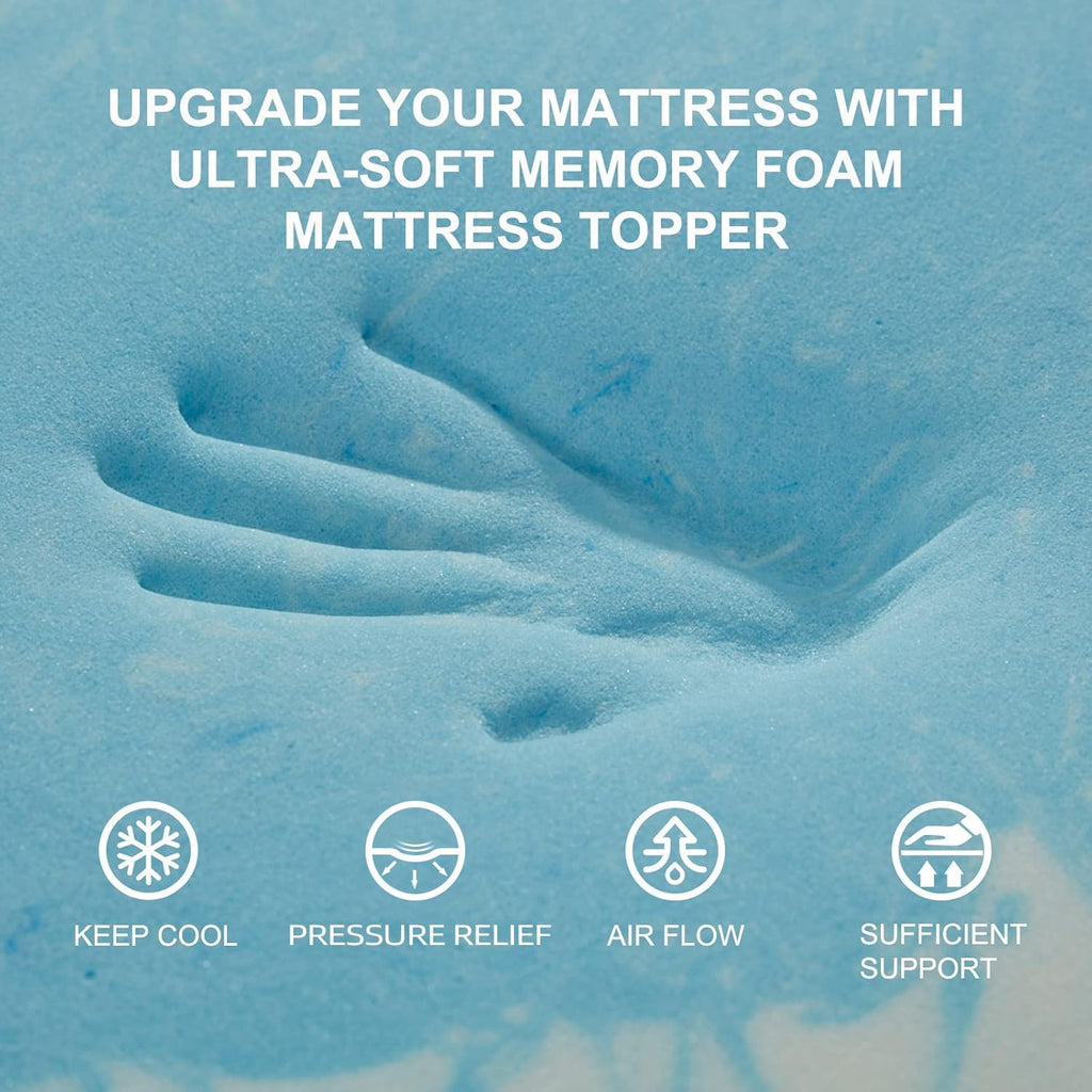 SINWEEK 2-Inch Memory Foam Mattress Topper - 5-Zone Pressure Relief Design, Twin Size Blue