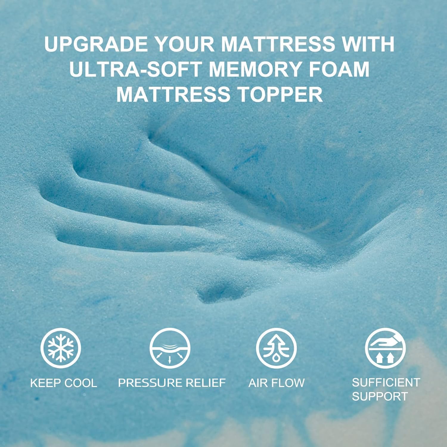 SINWEEK 2-Inch Memory Foam Mattress Topper - 5-Zone Pressure Relief Design, Twin Size Blue