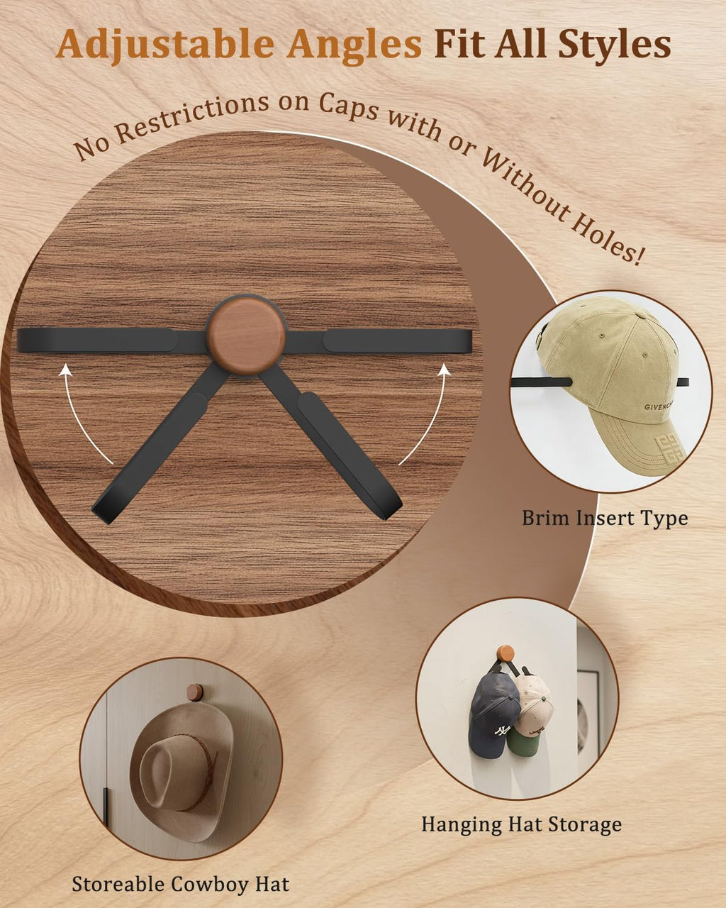 Skiennix Hat Rack - Stainless Steel Baseball Cap Organizer | Adhesive Wall Storage for 25 Hats