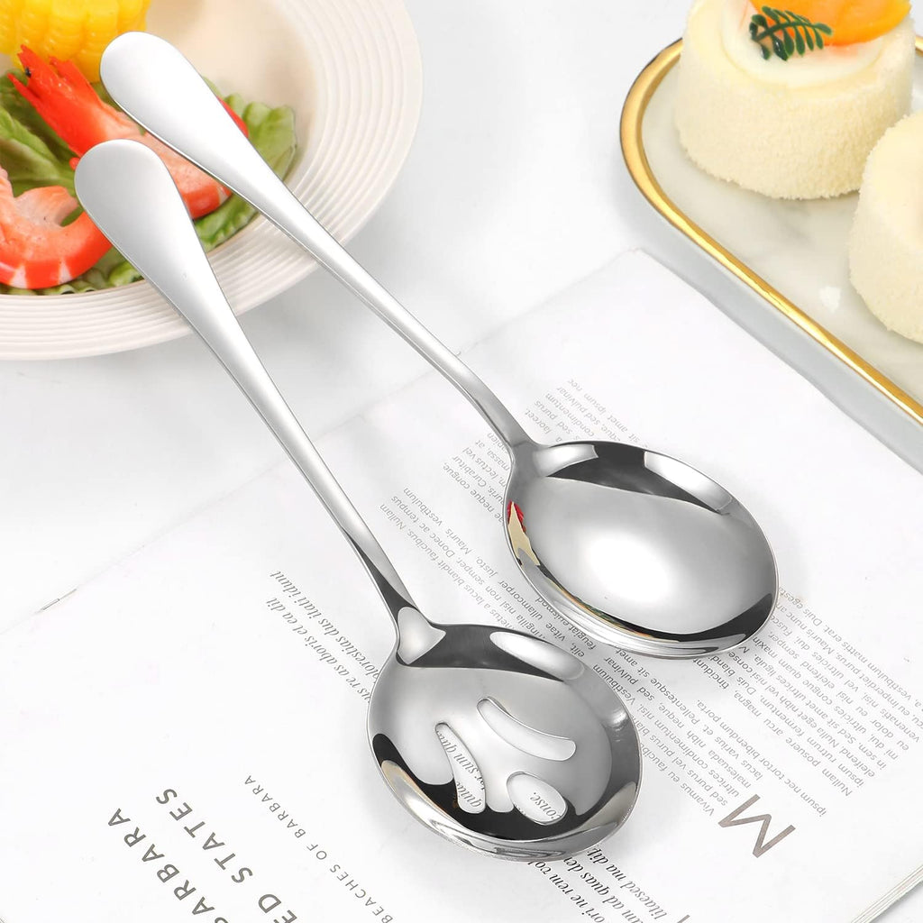 Polished Stainless Steel Serving Utensils Set - 8-Piece Serving Spoons, Forks & Ladles for Parties | Dishwasher Safe