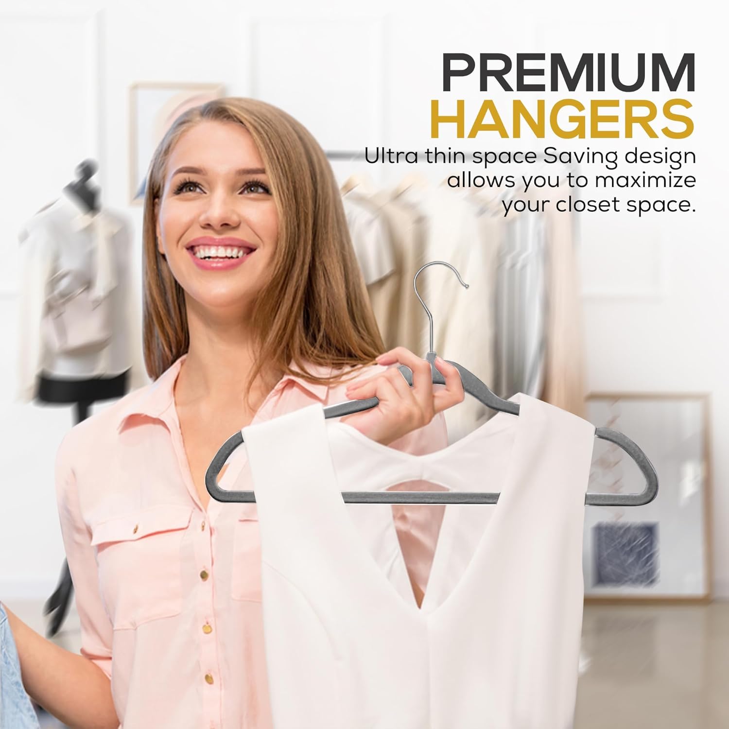 Techzoo Premium Velvet Hangers - 50 Pack Ultra Thin Non-Slip Adult Suit Hangers | Space-Saving Gray Design