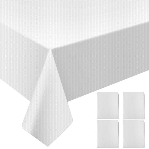 Sinload 25 Pack White Paper Tablecloths for Rectangle Tables 55 x 110 Inch 3 Ply Table Cloths with Plastic Backing Disposable Paper & Plastic Table Cloth for Wedding Birthday Party