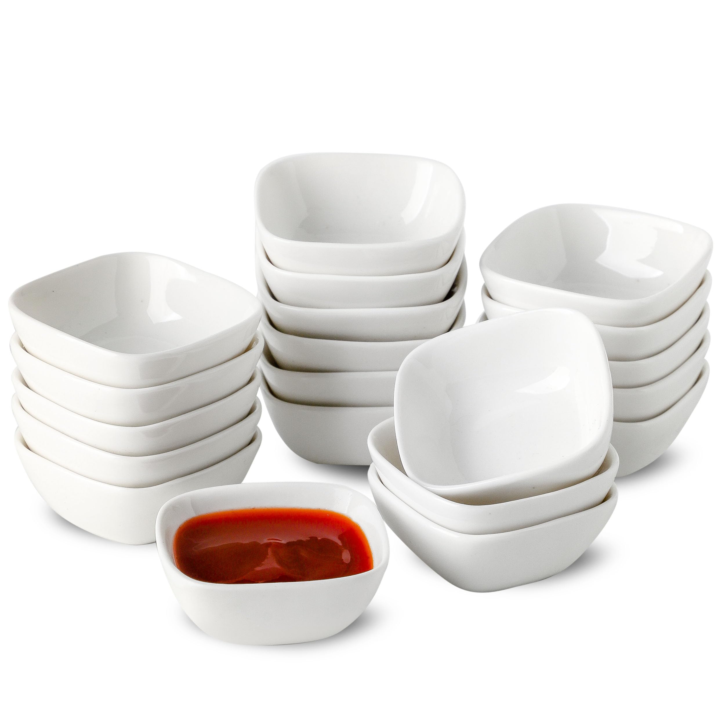 UIBFCWN 2oz Ceramic Dip Bowls Set, 20 PCS Soy Sauce Dish, Dipping Sauce Bowls/Dishes, Mini Square Serving Bowl for Side Dish, BBQ, Ketchup, Charcuterie Condiment