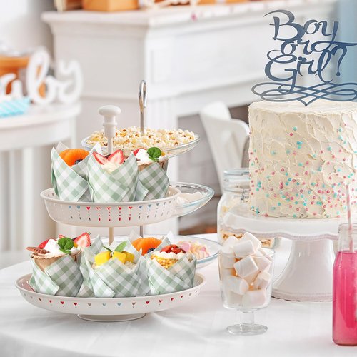 Maxdot 200 Pcs Sage Green Gingham Plaid Tulip Cupcake Liners for Baking Paper Muffin Baking Cups Checkered Tulip Muffin liners Wrappers for Bridal Baby Shower Wedding Birthday Party Decor