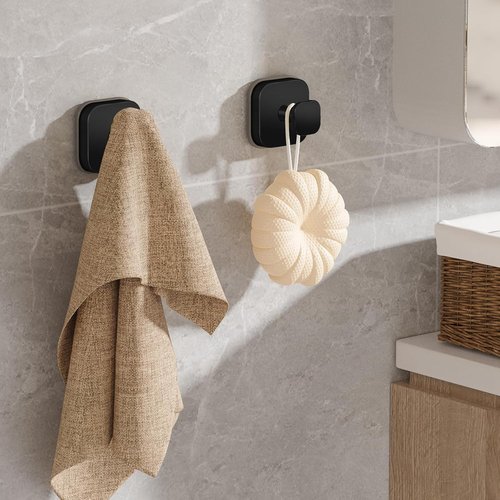 BKV Suction Cup Hooks - Heavy Duty Bathroom & Shower Wall Hangers | Reusable Wreath Hanger - Black (2 Pack)