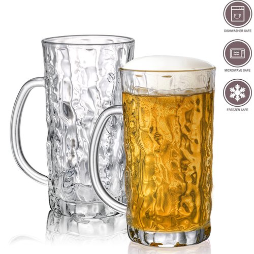 Lyellfe Set of 6 Glass Beer Mug, 18 Oz Large Beer Glasses with Handle Straw, Solid Clear Drinking Glassware Beer Cups for Freezer, Great for Cocktail, Juice, Soda, Beer, Whiskey, Beverage