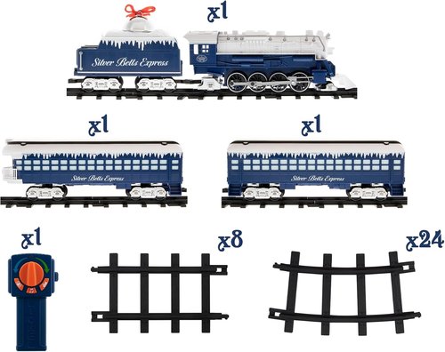 Lionel Battery-Operated Toy Train Set - Silver Bells Express with Remote, Lights & Sounds for Kids 4+